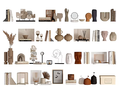 Modern Minimalist Decorative Ornament Set with Vases Sculptures Books and Photo Frames 3d model