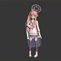 Pink Haired Anime Character In School Uniform With Angelic Halo And Small Creature
