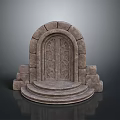 Ancient Stone Archway With Intricate Carved Door And Stepped Base 3d model