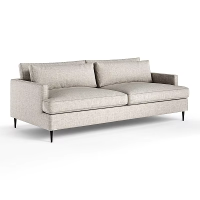 Light Gray Modern Two Seater Sofa with Slim Black Legs and Soft Fabric Cushions 3d model