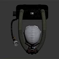 Firefighting Equipment With White Mask Green Breathing Tube Gray Air Tank And Attached Flashlight