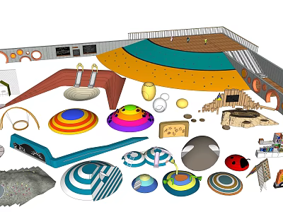 Colorful Children's Playground Equipment With Various Shapes And Interactive Elements 3d model