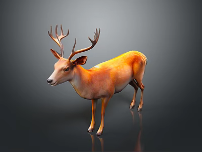 Realistic 3D Deer Model with Large Antlers and Orange Brown Fur on Dark Background 3d model
