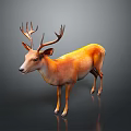 Realistic 3D Deer Model with Large Antlers and Orange Brown Fur on Dark Background
