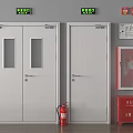 Fire Safety Equipment Setup With Emergency Exit Signs Fire Doors Extinguishers And Hydrant Cabinets