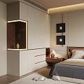 Modern Built in Wardrobe in Bedroom with LED Lighting and Wooden Accents