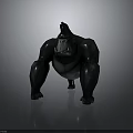 Black Muscular Gorilla Crouching with Open Mouth and Exposed Teeth 3D Rendering on Gray Background