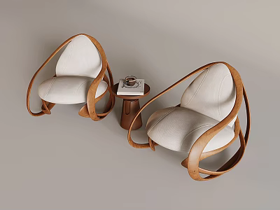 Modern Lounge Chairs With Wooden Frames Light Colored Cushions And Small Side Table 3d model