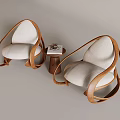 Modern Lounge Chairs With Wooden Frames Light Colored Cushions And Small Side Table