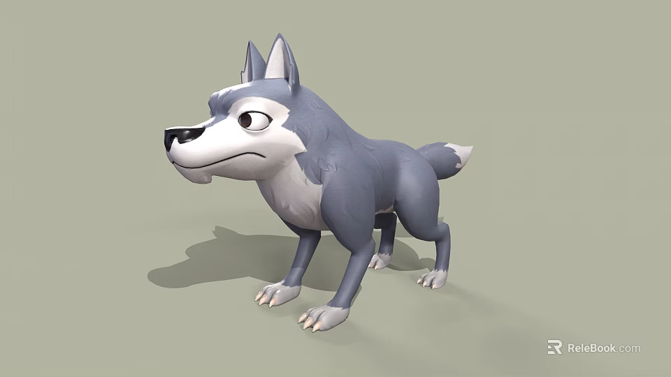 3D Cartoon Wolf Character With Gray White Fur And Anthropomorphic Expression 3d model