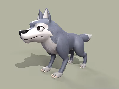 3D Cartoon Wolf Character With Gray White Fur And Anthropomorphic Expression 3d model