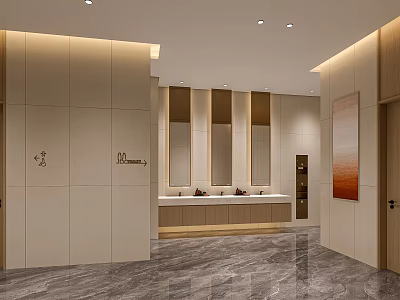 Modern Public Restroom Interior With Vanity Counters And Mirrors 3d model