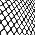 Black Diamond Mesh Fence With Metal Links Against Blue Sky And White Clouds