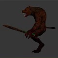Red Standing Monster Character With Horns Sharp Teeth And Claws Holding Red Object