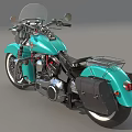 Classic Turquoise Motorcycle With Windshield Black Seat Chrome Details And Saddlebags