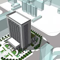 Modern Office Building With Columns Large Windows Steps And Trees
