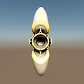 Futuristic Aircraft With Gold And Gray Structure Against Blue Desert Sky