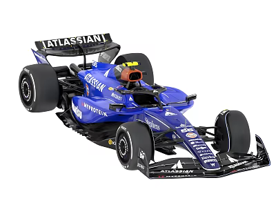 Alfa Romeo Blue Race Car With Atlassian Hyundai Sponsor Logos And Black Tires 3d model