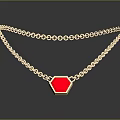 Gold Chain Necklace with Red Hexagonal Pendant for Fashion Accessory