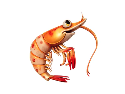 Cute Cartoon Orange Spotted Shrimp With Big Eyes And Long Antennae 3d model