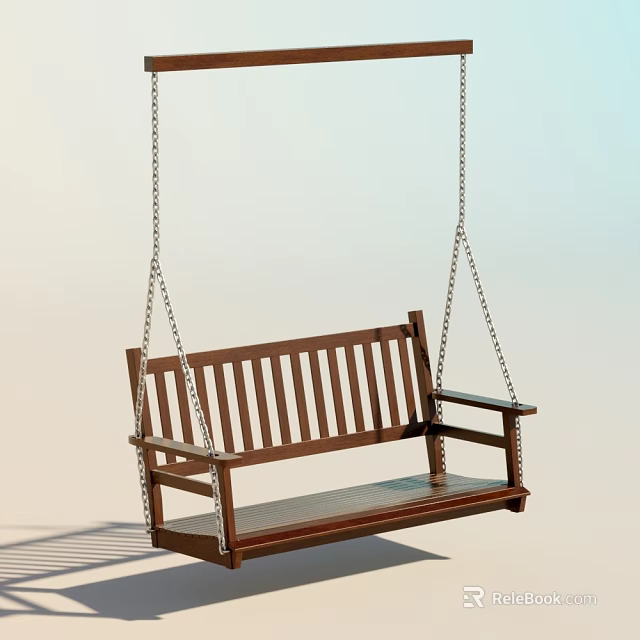 Wooden Hanging Bench Chair With Chain Suspension For Comfortable Seating 3d model 