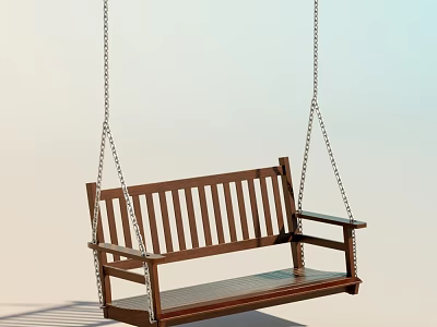 Wooden Hanging Bench Chair With Chain Suspension For Comfortable Seating 3d model