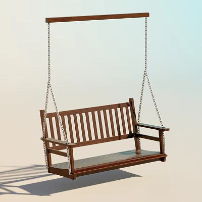 Wooden Hanging Bench Chair With Chain Suspension For Comfortable Seating 3d model