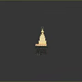 Traditional Hindu Temple With Orange Roof Gray Walls Golden Towers And Green Ground