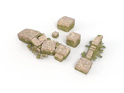 3D Stone Scene Components With Large Blocks Small Pieces And Grass Details 3d model