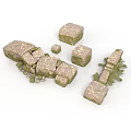 3D Stone Scene Components With Large Blocks Small Pieces And Grass Details