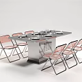 Sleek Modern Dining Table Set With Metal Frame And Pink Transparent Chairs
