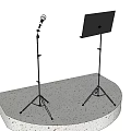 Black Microphone Stand And Music Stand On White Terrazzo Platform 3d model