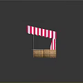 Wooden Market Stall With Red And White Striped Awning And Pink Countertop
