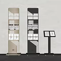 Modern Light Beige Dark Gray Multi Tier Shelving Units With Compartments And Accompanying Display Stand