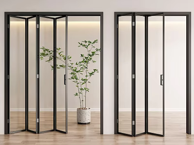 Modern Folding Glass Doors With Black Frames In Interior 3d model