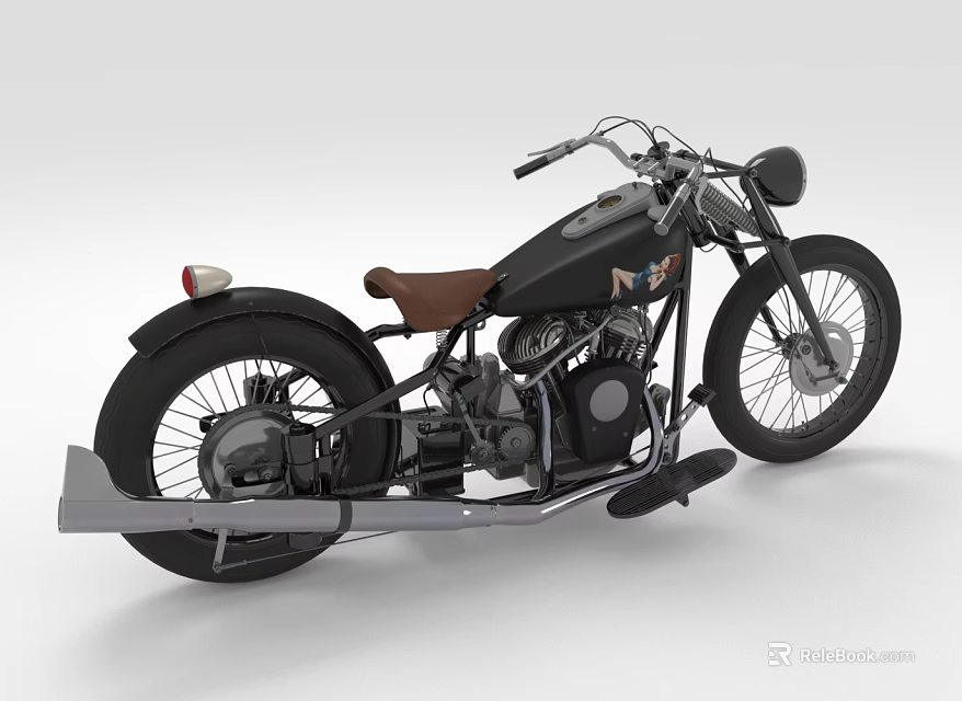 Vintage Motorcycle With Black Body Brown Seat And Classic Chrome Design Details 3d model 