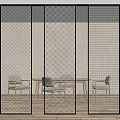 Modern Glass Partition With Geometric Patterns In Interior Design 3d model
