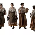 Woman in Vintage Clothing Holding Pottery Jars and Carrying Loaves of Bread