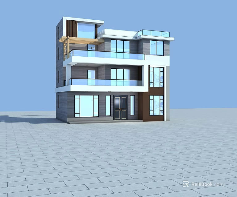 Modern Detached Villa With Glass Windows Balconies And Contemporary Exterior Design 3d model 