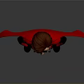 Cartoon Superhero Character In Black Suit With Red Cape Glasses And Chest Symbol