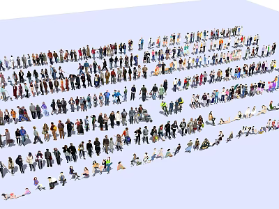 Large Group of People With Various Poses and Different Clothing Styles 3d model
