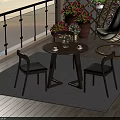 Cozy Balcony Wooden Table And Chairs Set With Flower Pots Hanging Chair And Rug