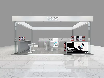 TOOZ Retail Store Modern Glass Structure With Display Counters And White Furniture 3d model