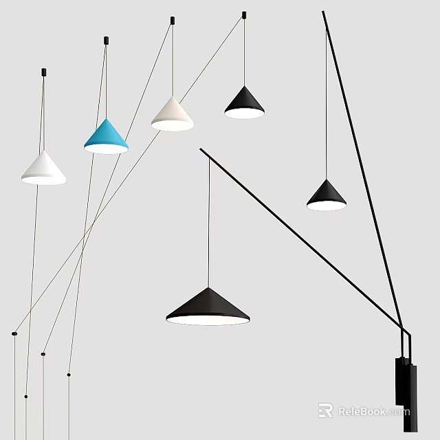 Modern Wall Lamp Design With Cone Shaped Shades In Black White And Blue 3d model 