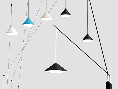 Modern Wall Lamp Design With Cone Shaped Shades In Black White And Blue 3d model