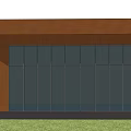 Modern Brown Tourist Center with Large Glass Windows Green Lawn and Trees