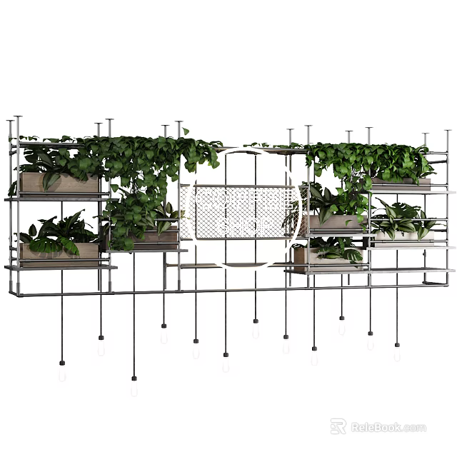 Multi Layer Metal Frame Shelving Unit With Green Plants For Indoor Decoration 3d model 