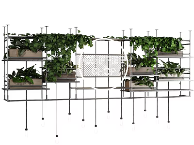 Multi Layer Metal Frame Shelving Unit With Green Plants For Indoor Decoration 3d model
