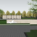 Serene Garden Landscape with Lush Green Lawn Neat Hedges White Sculpture Pavilion and Trees
