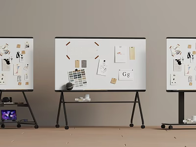 Musical Instruments and Art Supplies on Whiteboards with G6 Label Hand Drawn Patterns Color Swatches 3d model